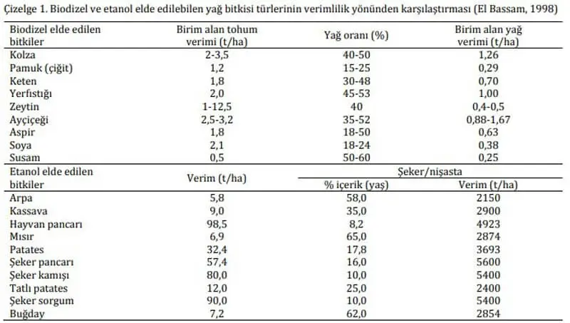 Biyodizel verimlilik karşılaştırılması